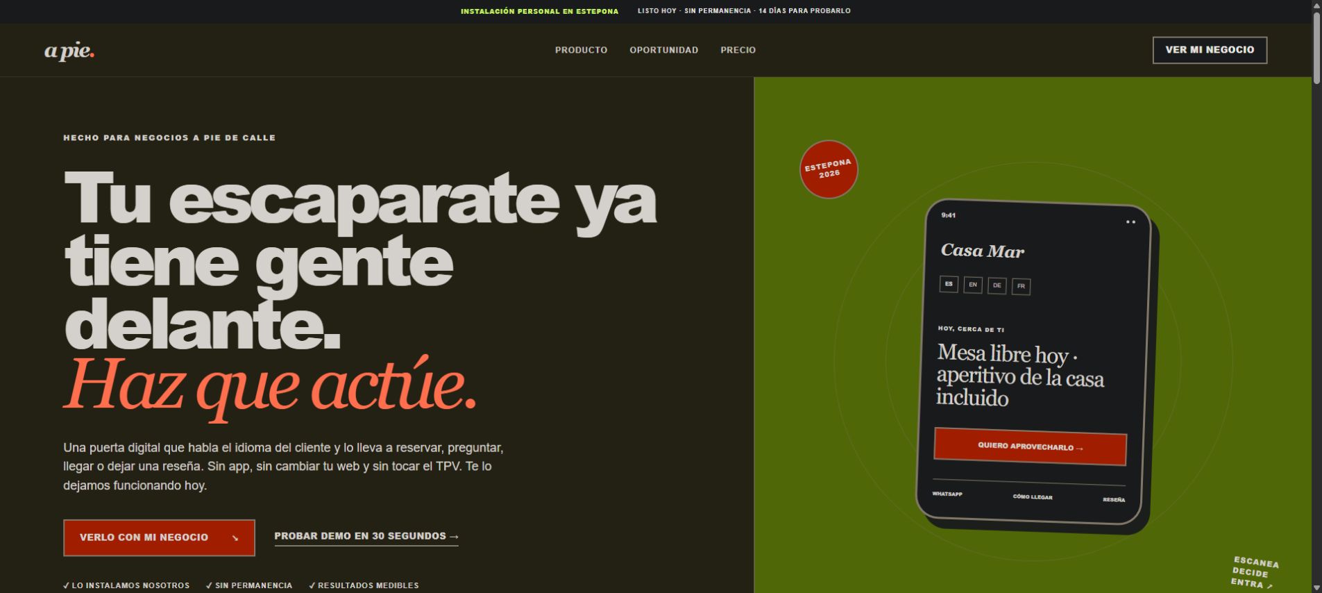 Experiencia digital A Pie para comercios locales