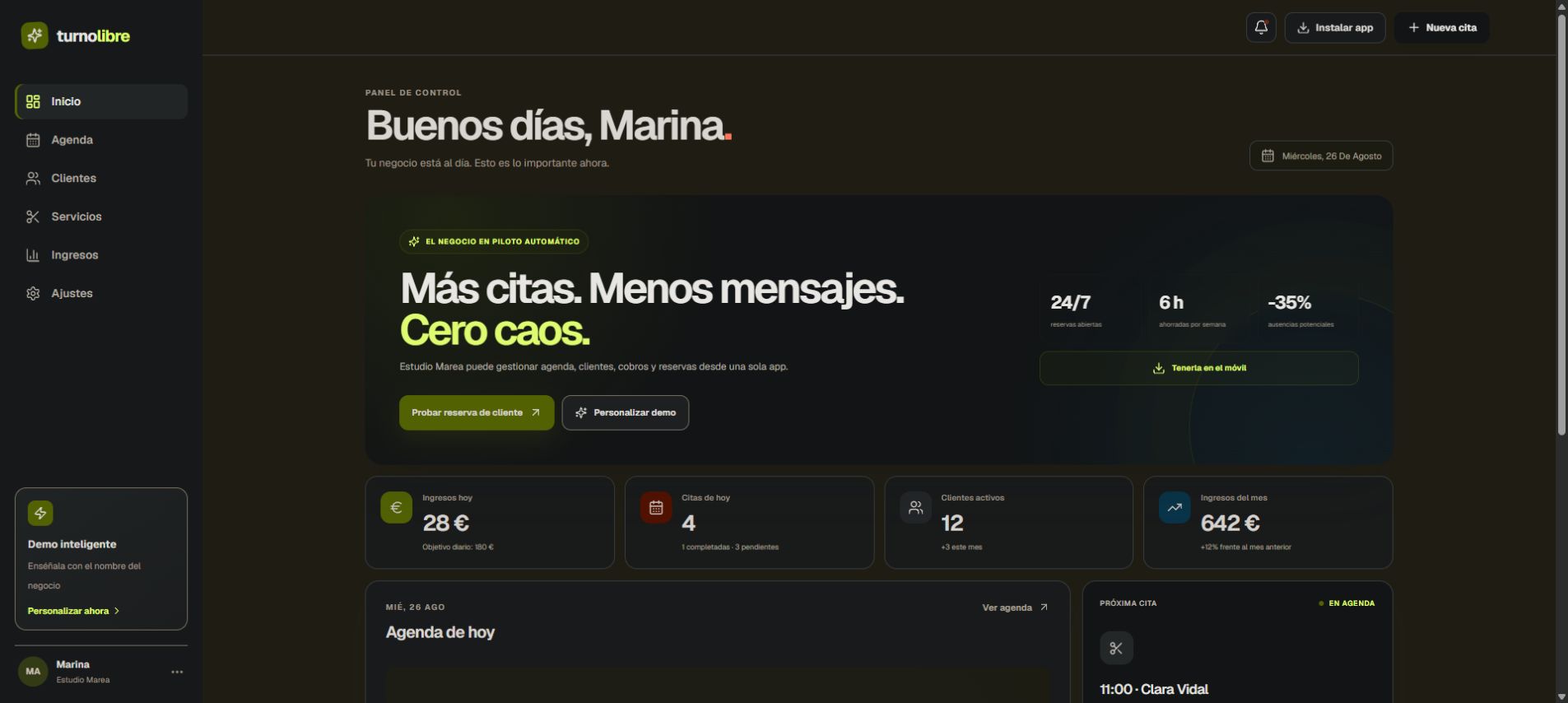 Panel de reservas y gestión de TurnoLibre